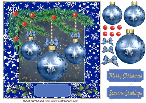 Square Blue Christmas baubles card front