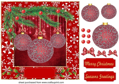 Square Red Christmas baubles card front