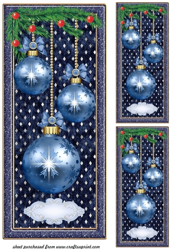 3 Blue baubles card fronts/toppers