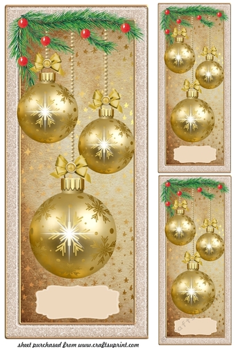 3 Gold baubles card fronts/toppers