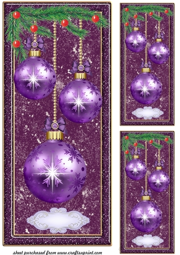 3 Purple baubles card fronts/toppers