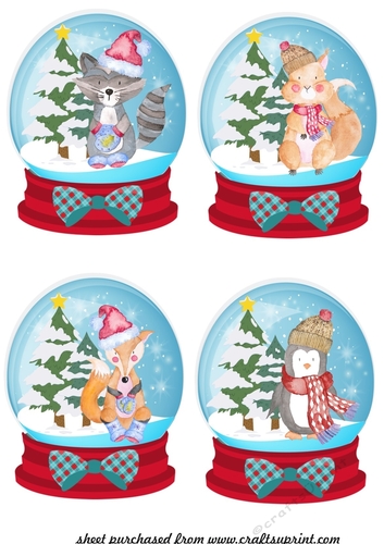 4 Christmas animal snow globe toppers 1