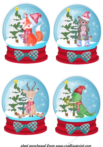 4 Christmas animal snow globe toppers 2