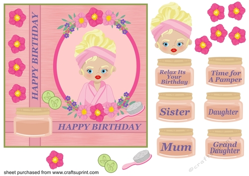 Blonde hair pamper Birthday card front