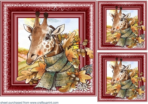 3 Autumn giraffe card fronts/toppers