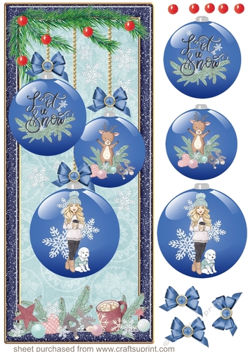 Blue let it snow bauble card front 2
