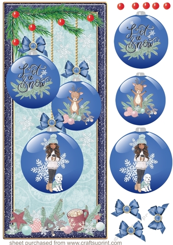 Blue let it snow bauble card front 3