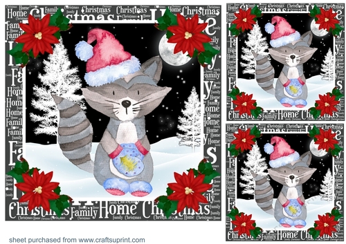 3 Christmas raccoon card fronts/toppers