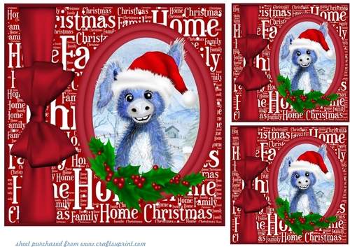 3 Christmas donkey card fronts/toppers