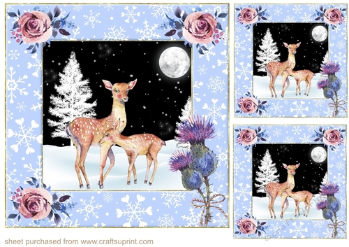3 Christmas Mum and baby deer card fronts/toppers