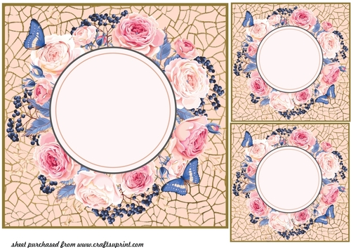 3 Pink floral butterfly card fronts/toppers