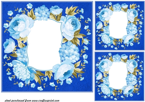 3 Blue floral card fronts/toppers