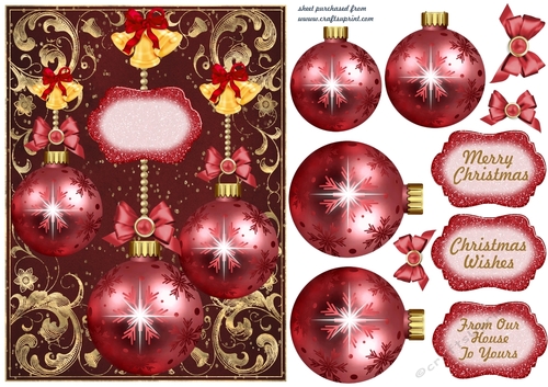 Red and gold baubles card front 