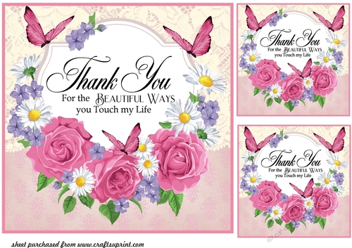 3 Floral Thank You card fronts/toppers