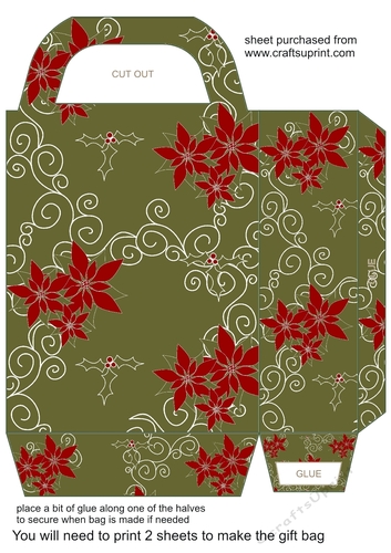 Green Poinsettia gift bag