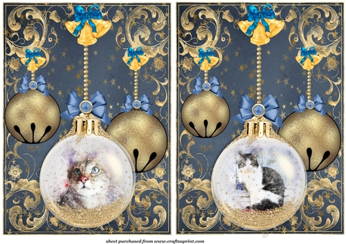 2 Christmas kitty bauble card fronts/toppers 1