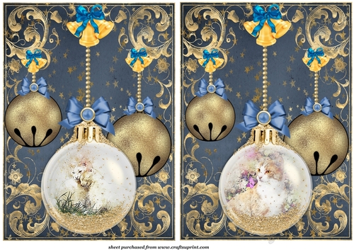 2 Christmas kitty bauble card fronts/toppers 2