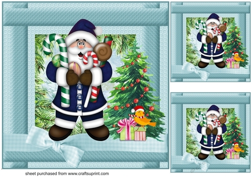 3 Blue Santa card fronts/toppers