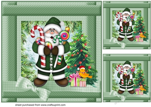 3 Green Santa card fronts/toppers