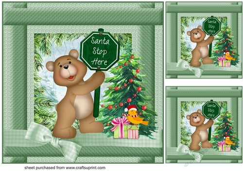 3 Green Santa stop here card fronts/toppers
