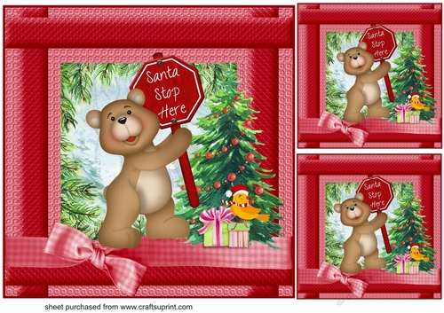 3 Red Santa stop here card fronts/toppers