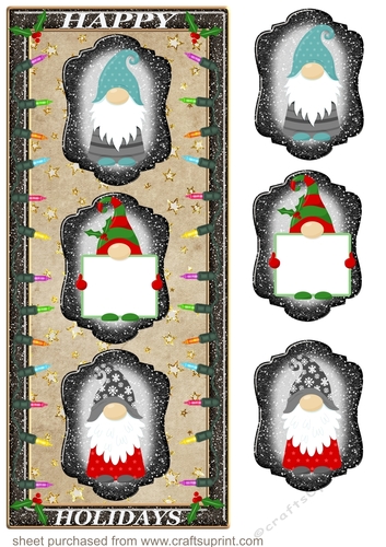 Happy Holidays gnomes trio card front