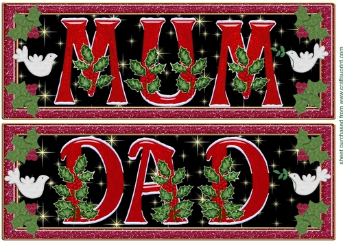 Large Mum and Dad Holly and dove Christmas card fronts/toppers