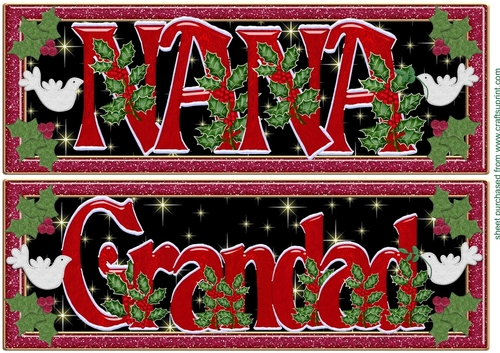 Large Nana and Grandad Holly and dove Christmas card fronts/toppers