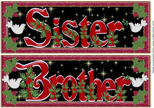 Large Sister and Brother Holly and dove Christmas card fronts/toppers