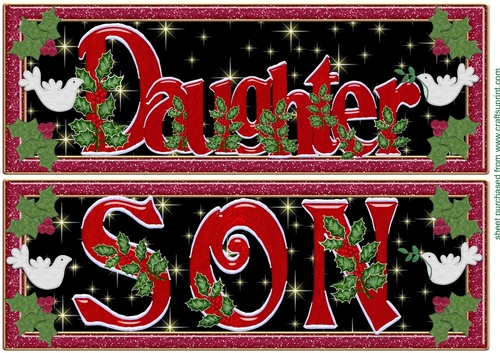 Large Daughter and Son Holly and dove Christmas card fronts/toppers