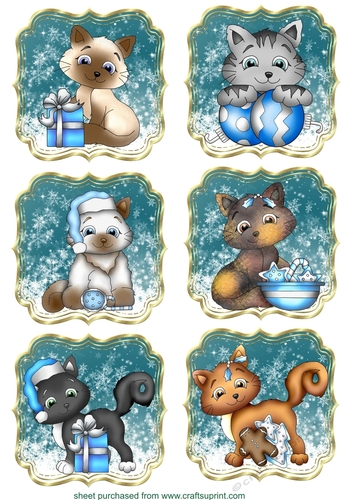 6 Cute blue Christmas cat toppers