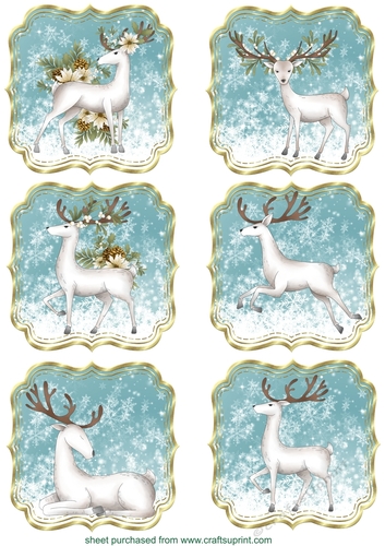 6 Light blue Christmas stag toppers