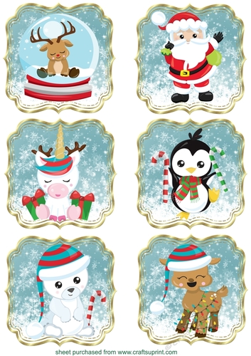 6 Blue assorted Christmas toppers
