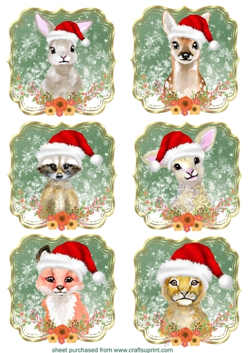 6 Green Christmas animal toppers