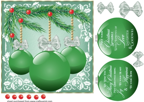 Sage Christmas verse baubles card front