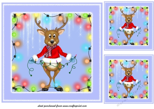 3 Christmas lights reindeer card fronts/toppers 1