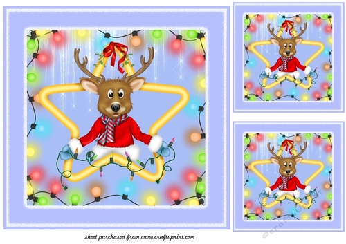 3 Christmas lights reindeer card fronts/toppers 2