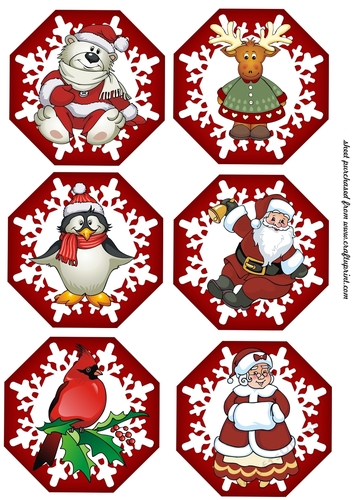 6 Red assorted Christmas toppers