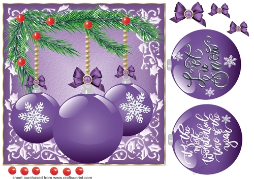 Purple bauble sentiment card front
