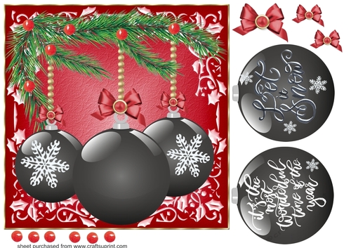 Red and Black bauble sentiment card front