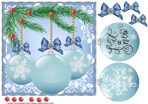 Blue bauble sentiment card front