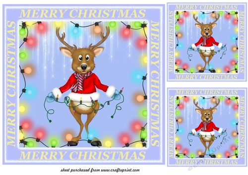 3 Merry Christmas reindeer lights card fronts/toppers 1