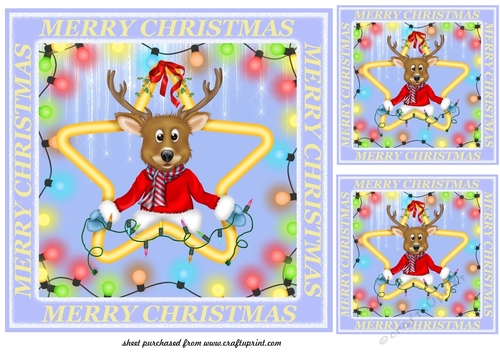 3 Merry Christmas reindeer lights card fronts/toppers 2