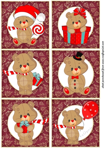 6 Red Christmas ted toppers