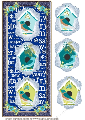 Christmas blue bird trio card front
