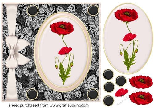 Black and red poppy card front
