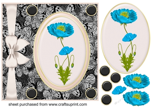 Black and blue poppy card front