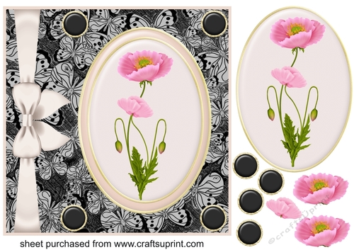 Black and pink poppy card front