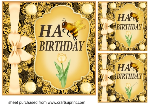 3 Ha-Bee Birthday card fronts/toppers 1