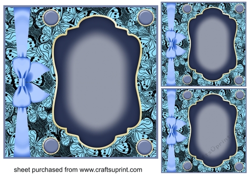3 Blue Butterfly card fronts/topper blanks